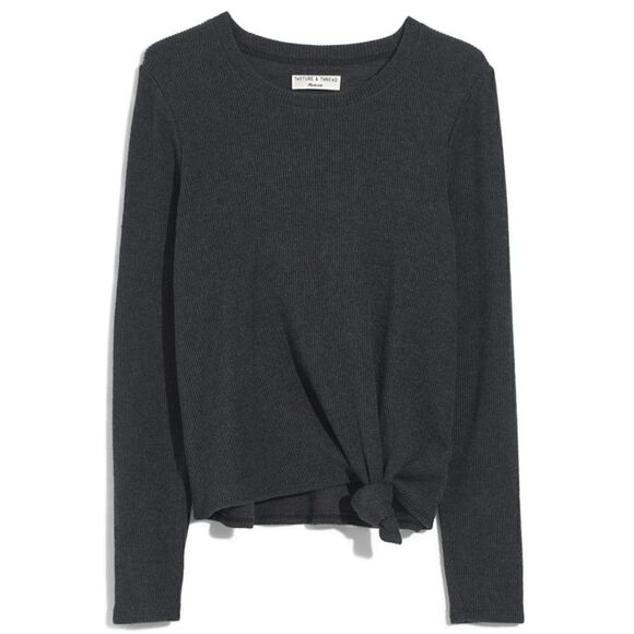 MADEWELL Elwood Knot Front Top Sweater in Gray Size Small - Picture 1 of 7